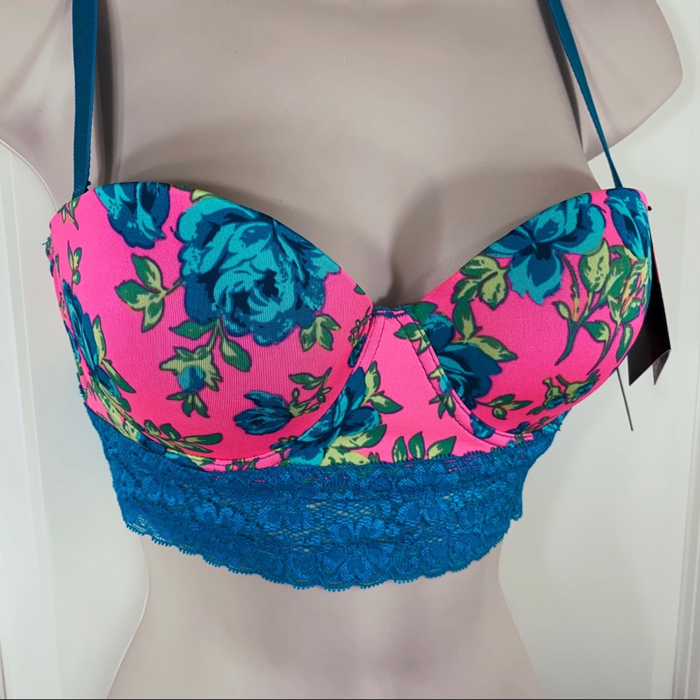 NWT Rampage Lace & Flowers Busty Bustier Corset Convertible Bra Sexy Crop Top - Picture 2 of 16